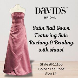 David's Bridal Rose Satin Ball Gown Bridesmaid/Prom Dress